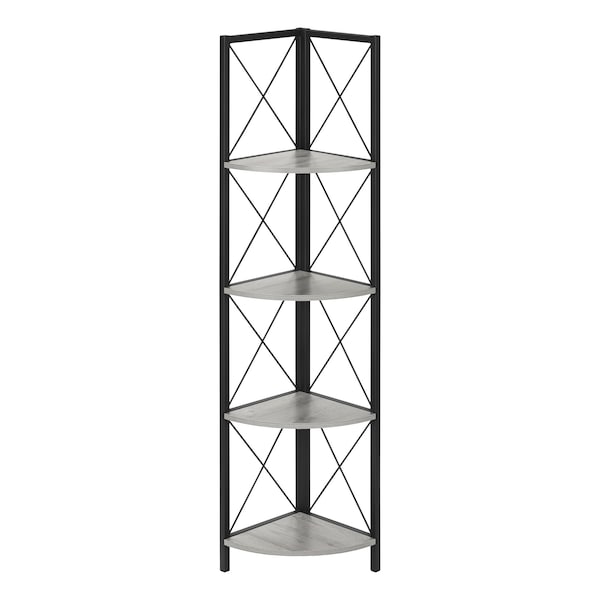 Monarch Specialties Bookshelf, Bookcase, Etagere, Corner, 4 Tier, 60"H, Office, Bedroom, Metal, Laminate, Grey, Black I 3647 - main